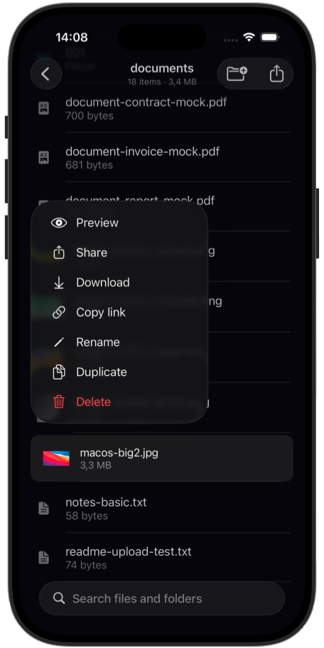BucketMate iOS Context Menu